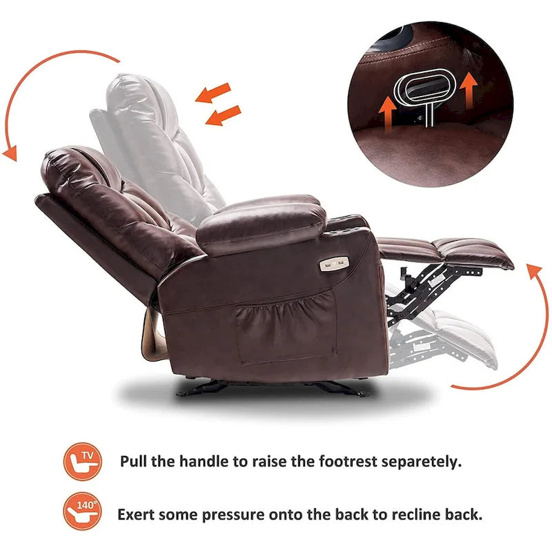 Fauteuil inclinable à bascule manuel MCombo avec ports USB, similicuir 8002-3