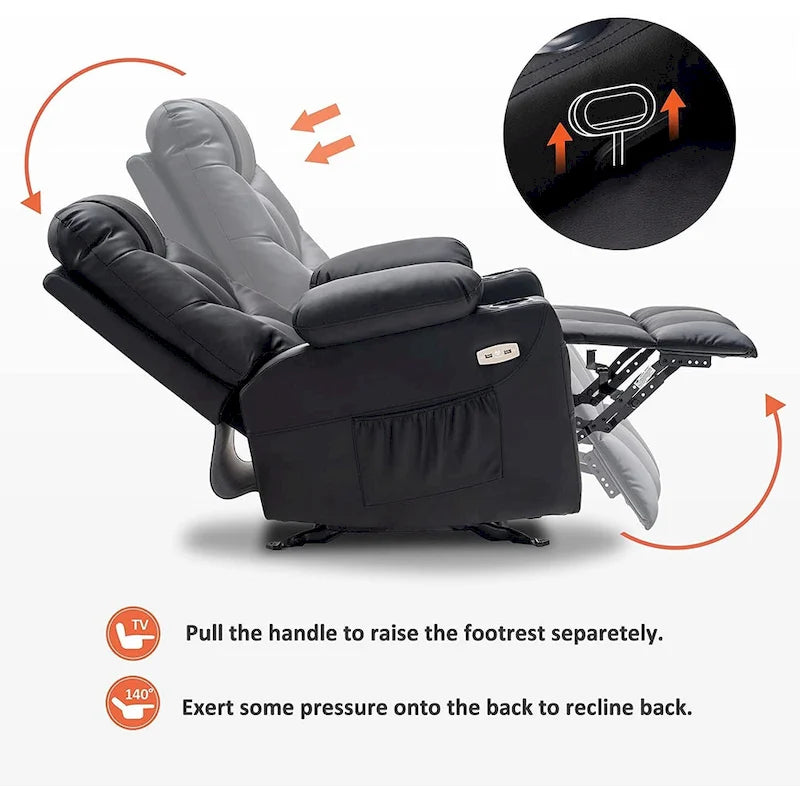 Fauteuil inclinable à bascule manuel MCombo avec ports USB, similicuir 8002-8