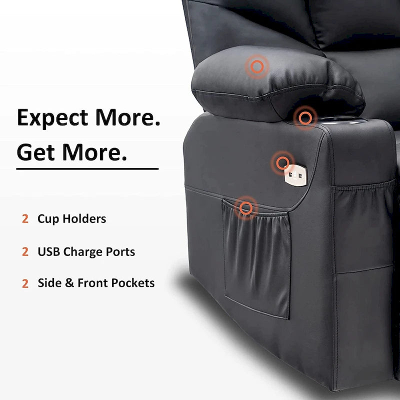 Fauteuil inclinable à bascule manuel MCombo avec ports USB, similicuir 8002-9