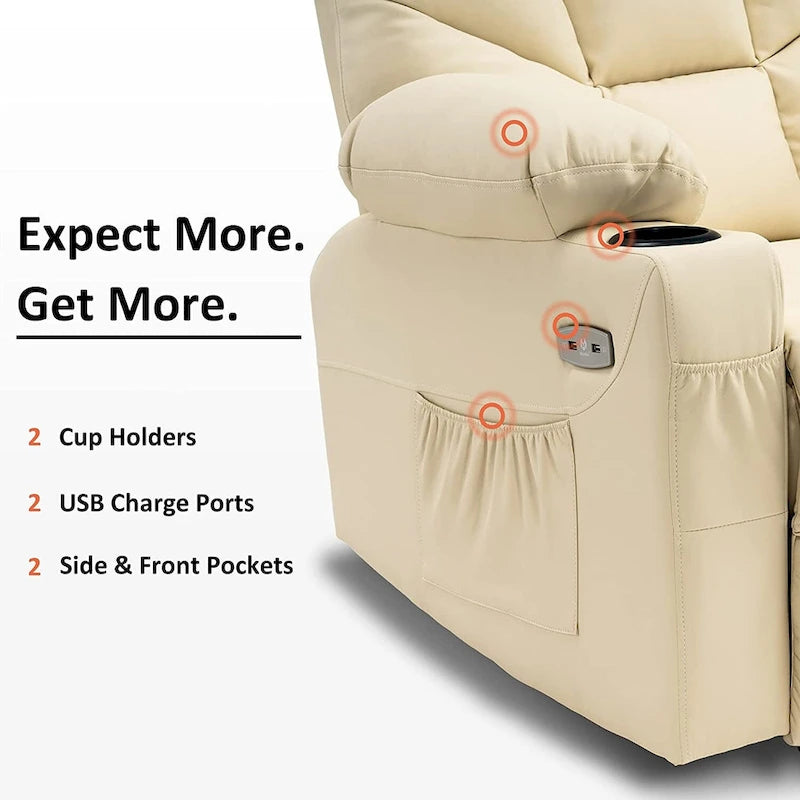 Fauteuil inclinable à bascule manuel MCombo avec ports USB, similicuir 8002-16