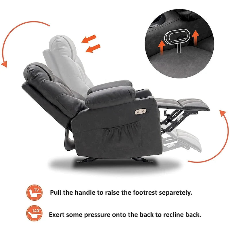 Fauteuil inclinable à bascule manuel MCombo avec ports USB, similicuir 8002-21