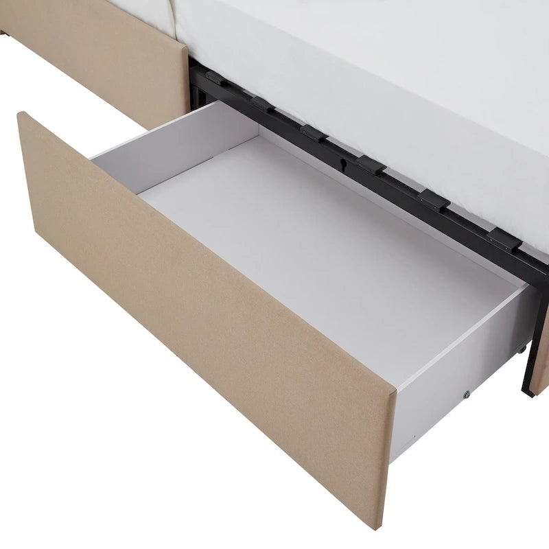 Lit plateforme avec tête de lit en lin cloutée Arlert et rangement par iNSPIRE Q Classic-6