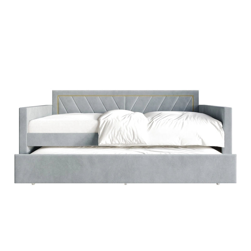 Lit de jour CraftPorch Glam Velvet capitonné, format simple, avec lit gigogne-29