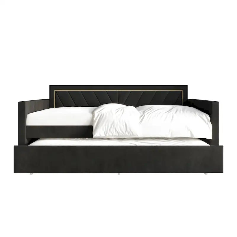 Lit de jour CraftPorch Glam Velvet capitonné, format simple, avec lit gigogne-30