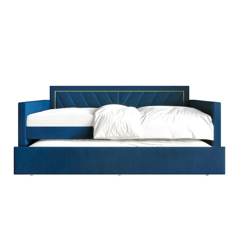 Lit de jour CraftPorch Glam Velvet capitonné, format simple, avec lit gigogne-31