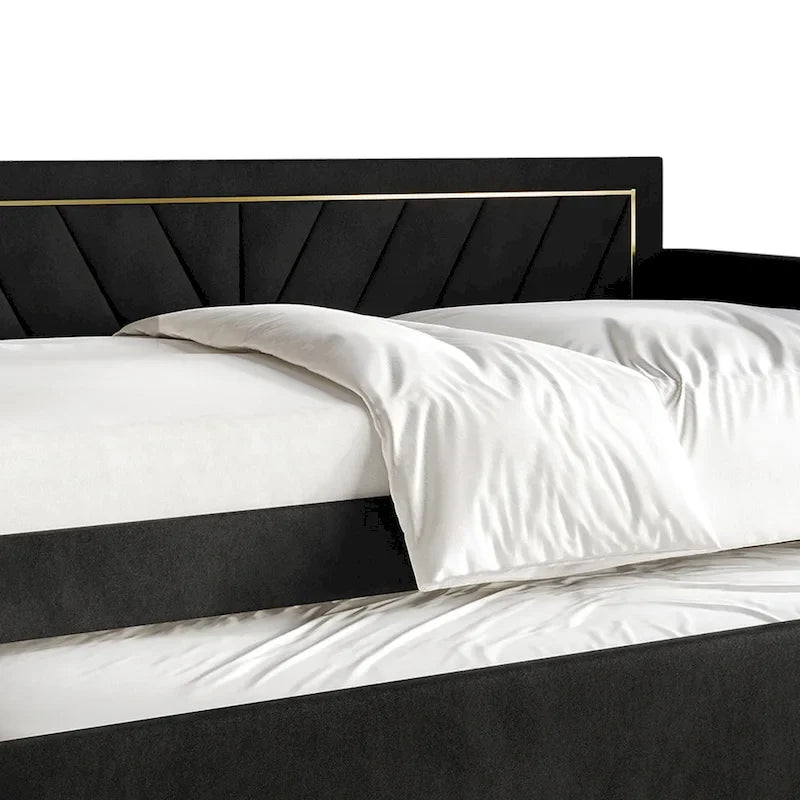 Lit de jour CraftPorch Glam Velvet capitonné, format simple, avec lit gigogne-2