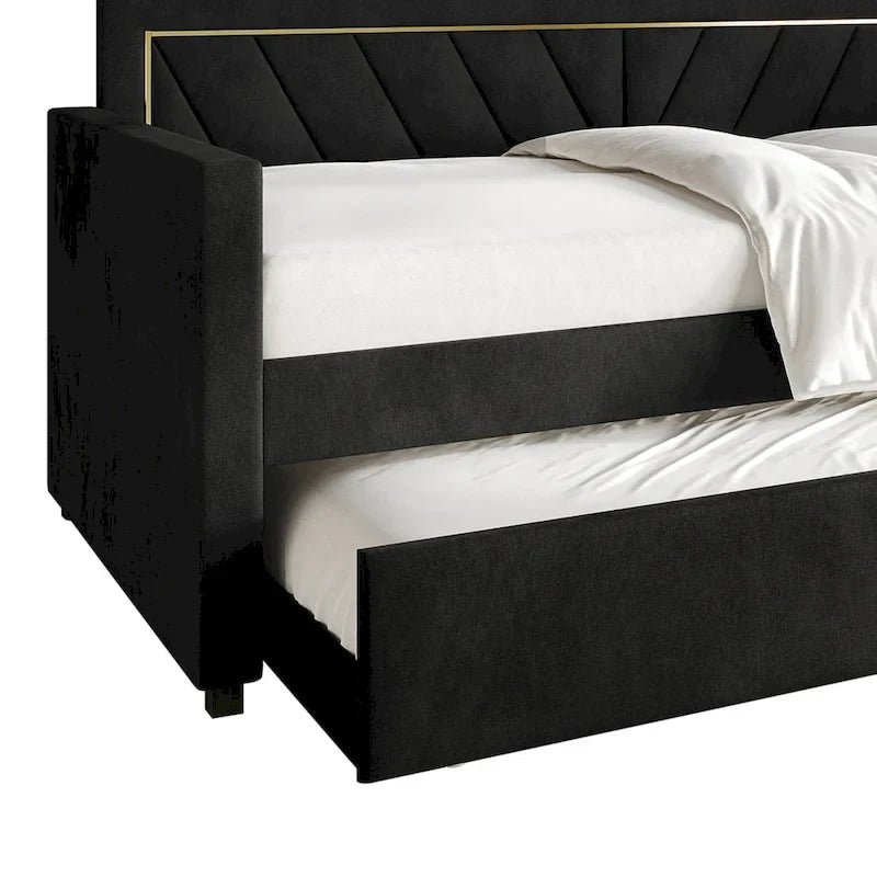 Lit de jour CraftPorch Glam Velvet capitonné, format simple, avec lit gigogne-3