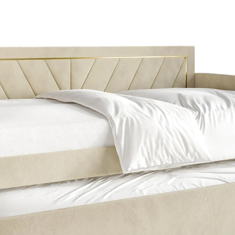 Lit de jour CraftPorch Glam Velvet capitonné, format simple, avec lit gigogne-5