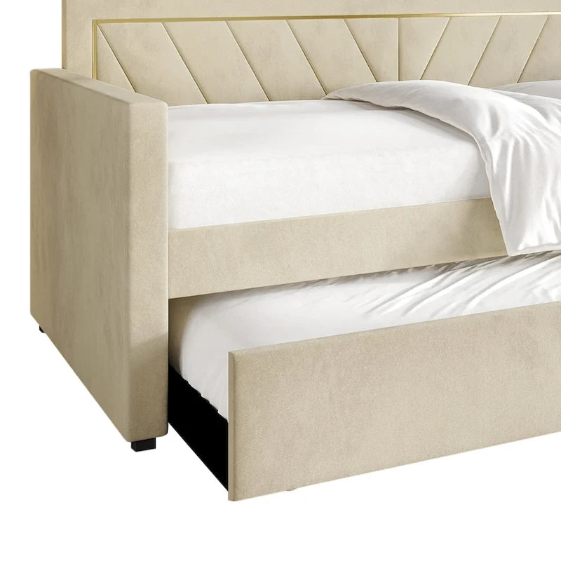 Lit de jour CraftPorch Glam Velvet capitonné, format simple, avec lit gigogne-6