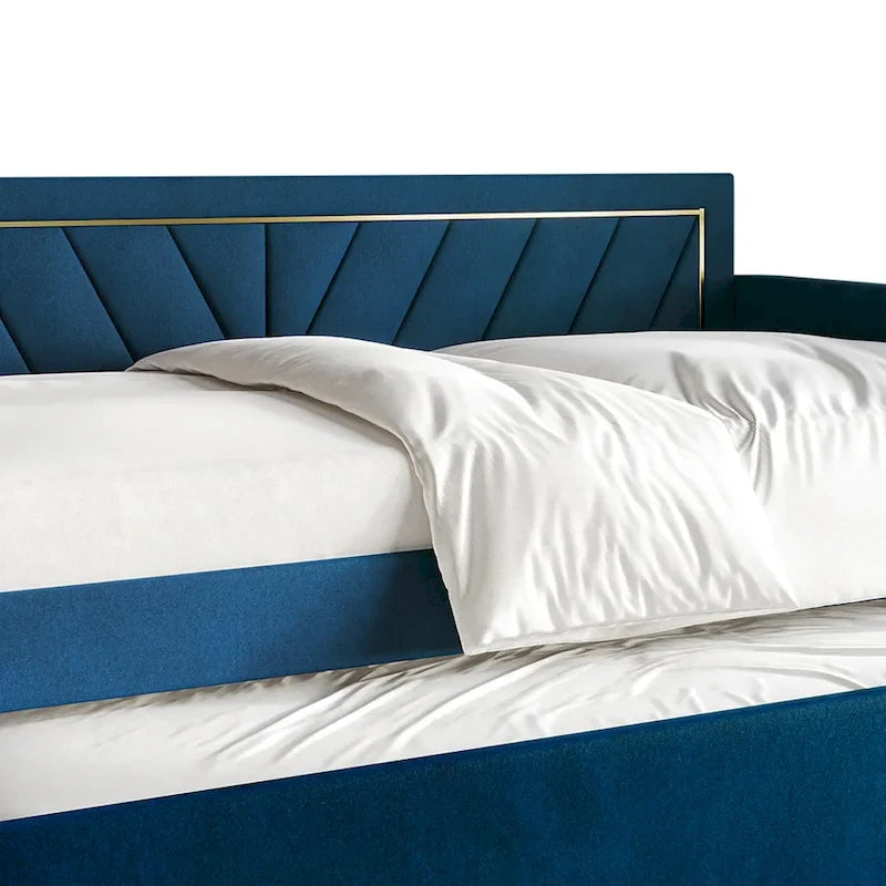 Lit de jour CraftPorch Glam Velvet capitonné, format simple, avec lit gigogne-8