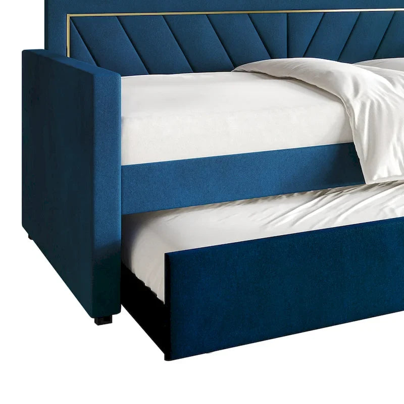 Lit de jour CraftPorch Glam Velvet capitonné, format simple, avec lit gigogne-9