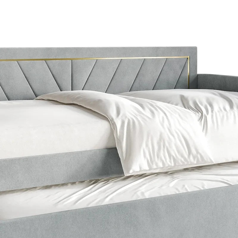 Lit de jour CraftPorch Glam Velvet capitonné, format simple, avec lit gigogne-11