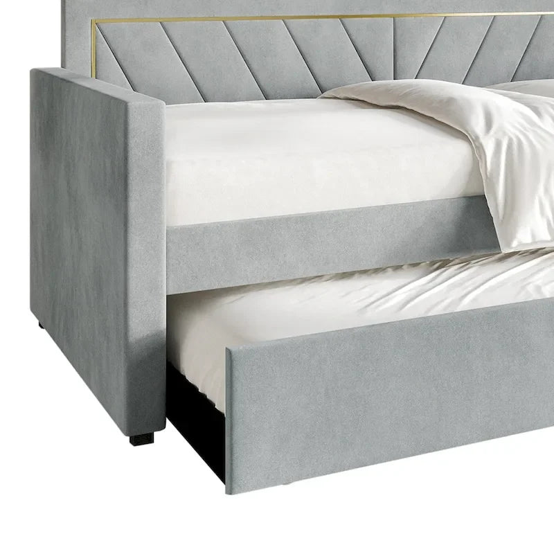 Lit de jour CraftPorch Glam Velvet capitonné, format simple, avec lit gigogne-12