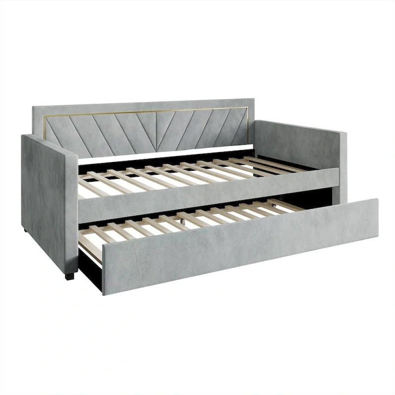 Lit de jour CraftPorch Glam Velvet capitonné, format simple, avec lit gigogne-13