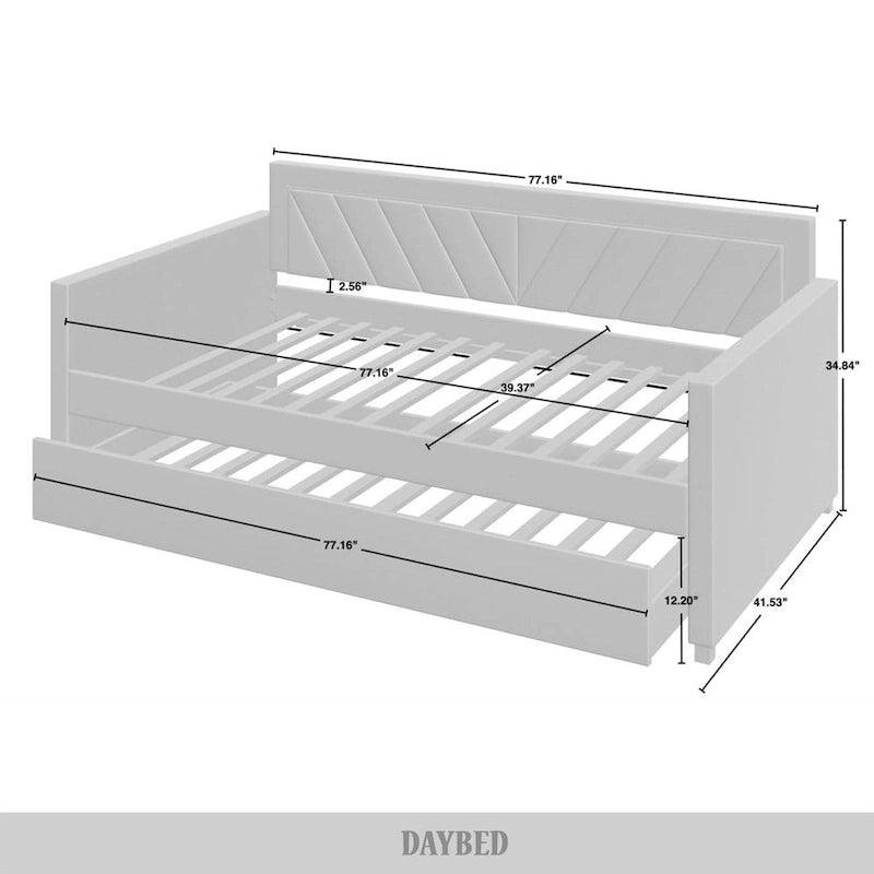 Lit de jour CraftPorch Glam Velvet capitonné, format simple, avec lit gigogne-14