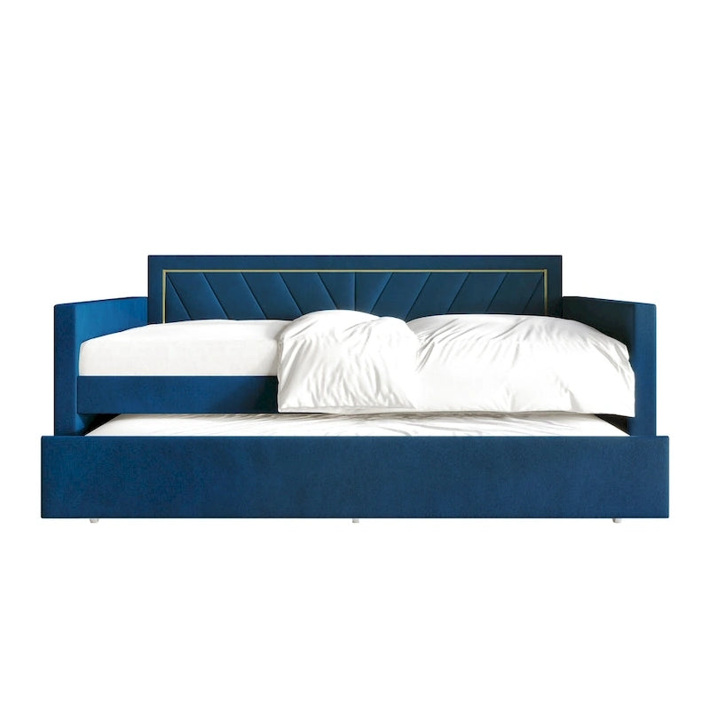 Lit de jour CraftPorch Glam Velvet capitonné, format simple, avec lit gigogne-19