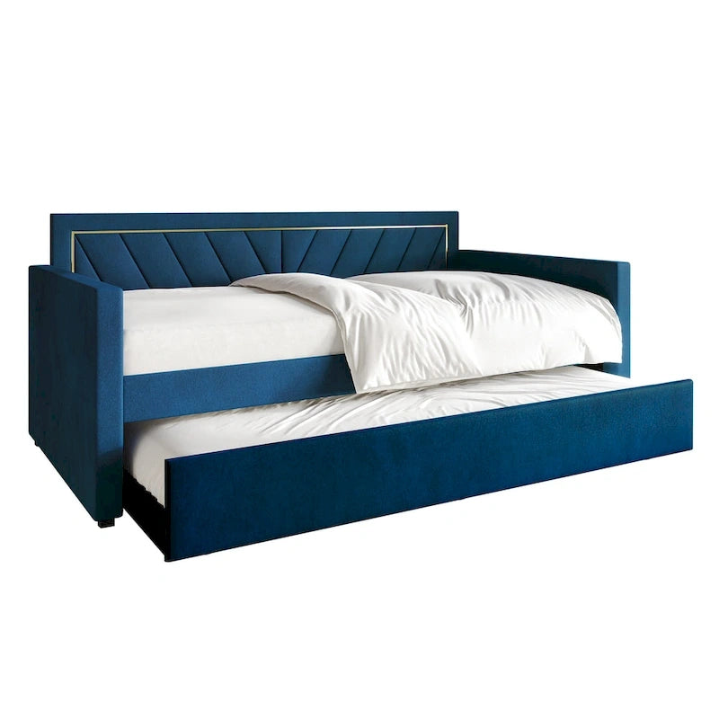 Lit de jour CraftPorch Glam Velvet capitonné, format simple, avec lit gigogne-20