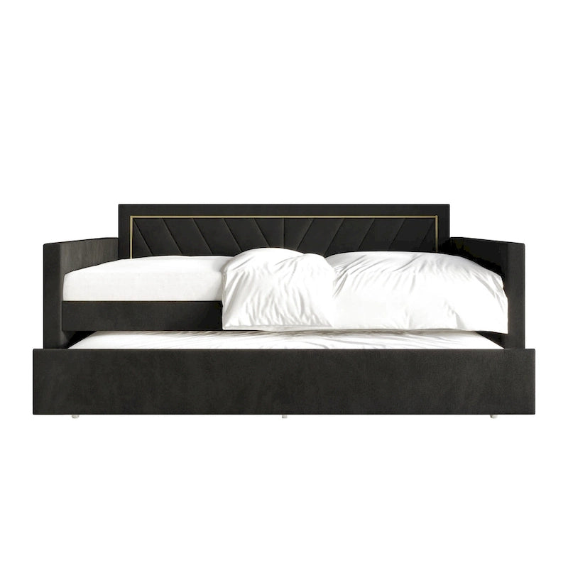 Lit de jour CraftPorch Glam Velvet capitonné, format simple, avec lit gigogne-22