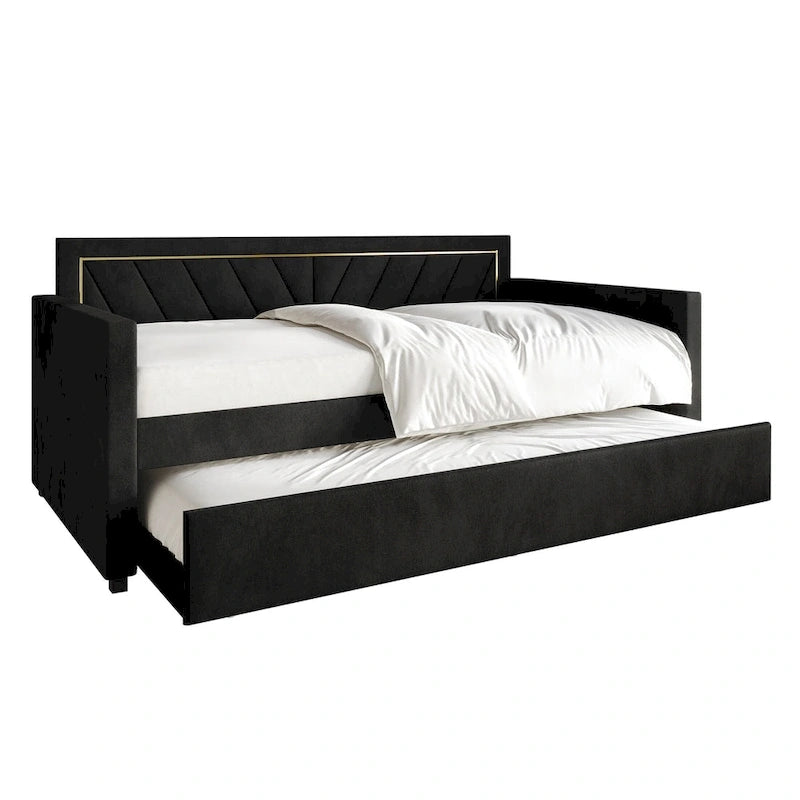 Lit de jour CraftPorch Glam Velvet capitonné, format simple, avec lit gigogne-23