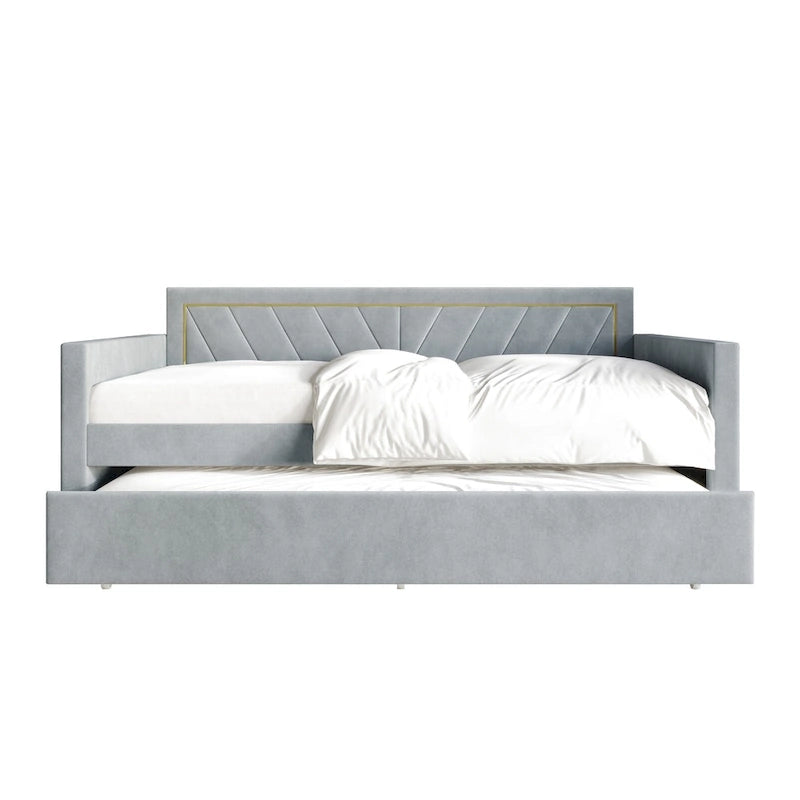 Lit de jour CraftPorch Glam Velvet capitonné, format simple, avec lit gigogne-25