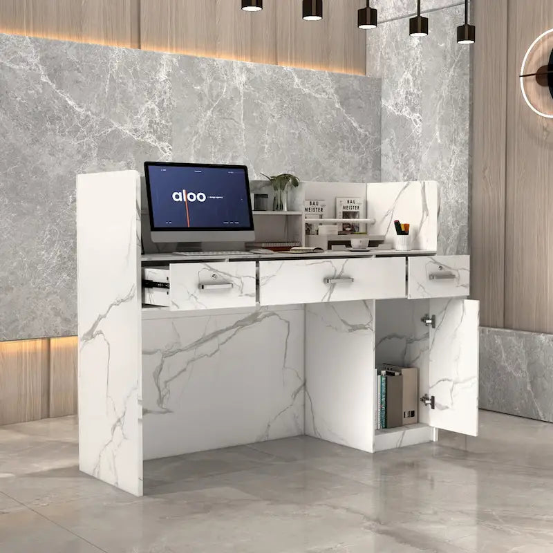 Bureau d'accueil à 3 tiroirs, table de réception, bureau d'ordinateur, espace de travail-25