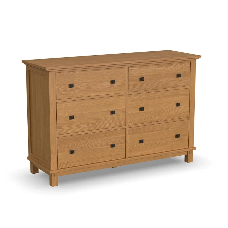 Lit King en bois brun Oak Park, deux tables de chevet et commode-8