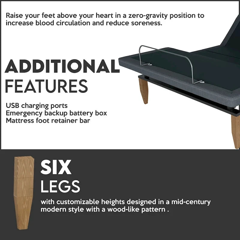 Sommier articulé Onetan avec tête de lit, télécommande sans fil, position zéro gravité, éclairage sous le lit, gris-3
