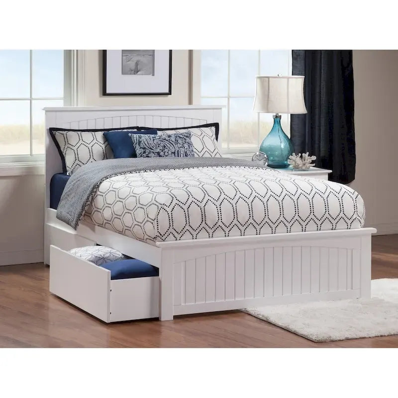 Lit plateforme Nantucket blanc Queen avec 2 tiroirs sous le lit-8