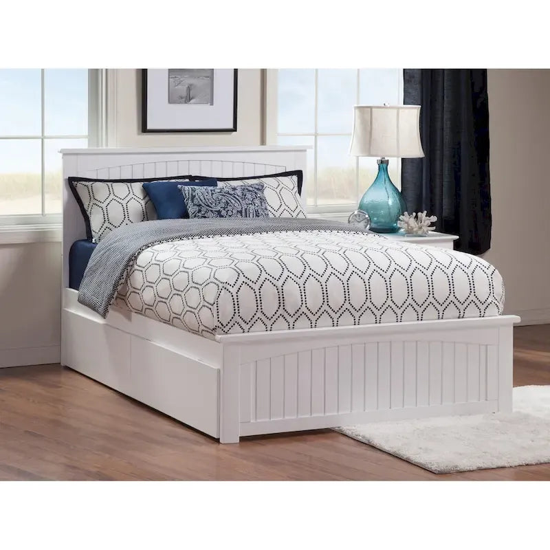 Lit plateforme Nantucket blanc Queen avec 2 tiroirs sous le lit-2