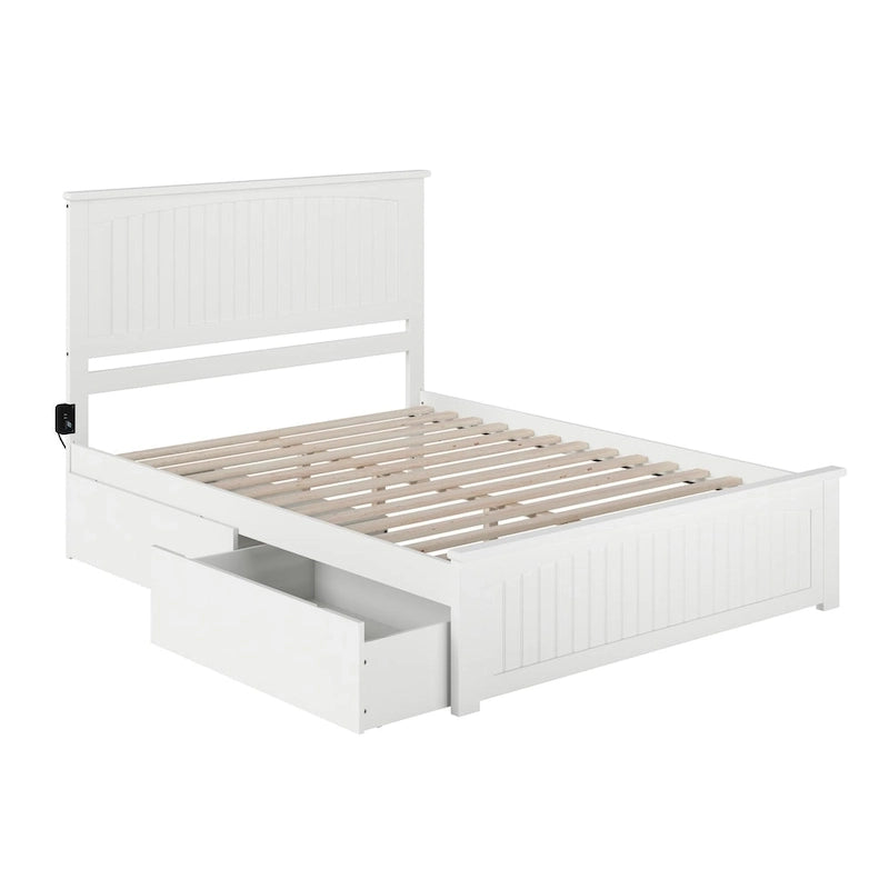 Lit plateforme Nantucket blanc Queen avec 2 tiroirs sous le lit-3