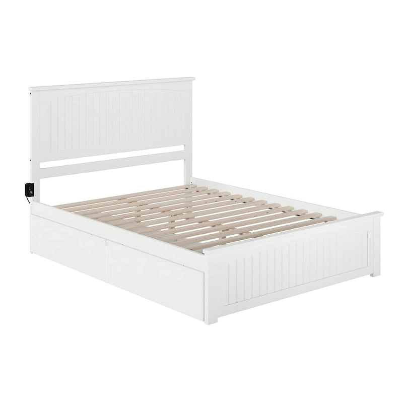 Lit plateforme Nantucket blanc Queen avec 2 tiroirs sous le lit-4