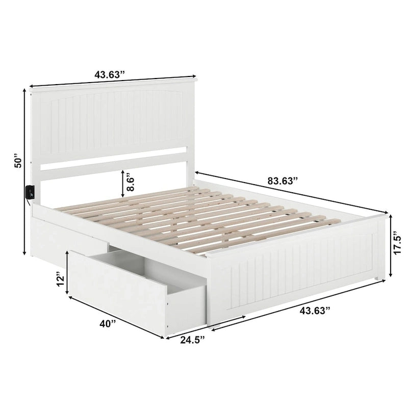 Lit plateforme Nantucket blanc Queen avec 2 tiroirs sous le lit-7