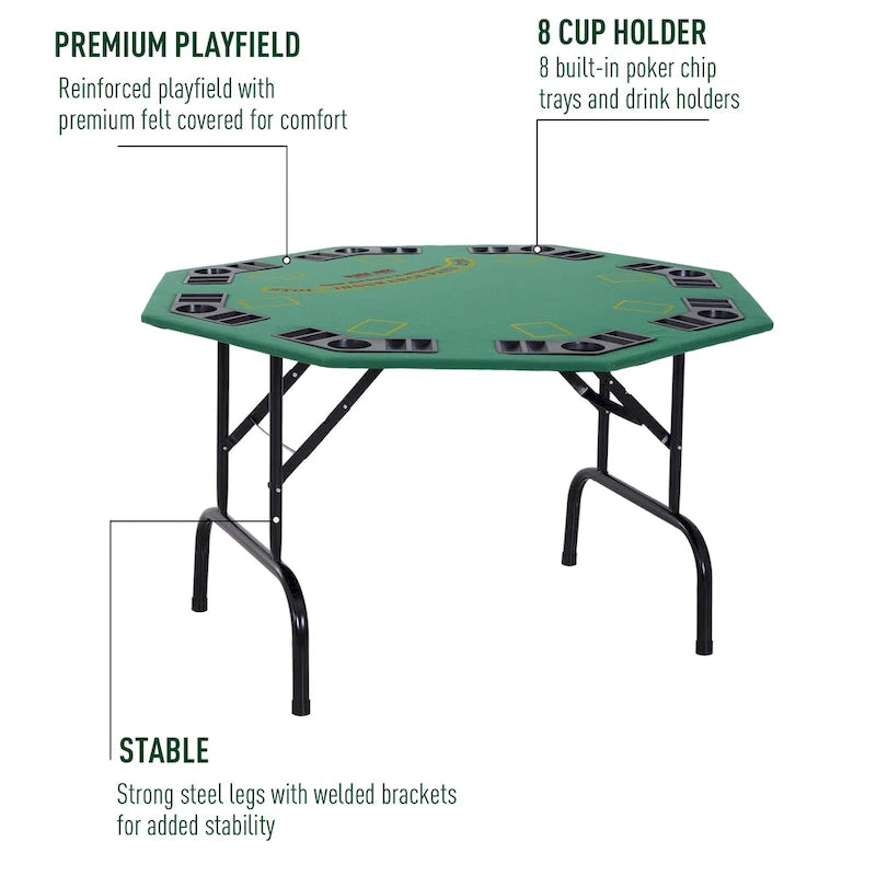 Table de poker octogonale pliable Soozier 48 pour 8 personnes avec porte-gobelets-4