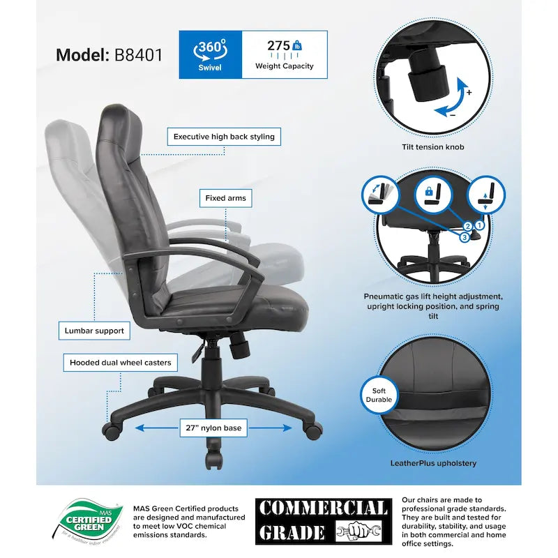 Fauteuil Boss à dossier haut en cuir Plus-8