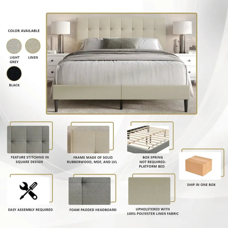 Lit capitonné en lin CraftPorch aux lignes épurées-13