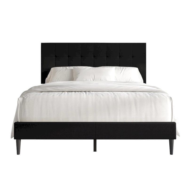 Lit capitonné en lin CraftPorch aux lignes épurées-20