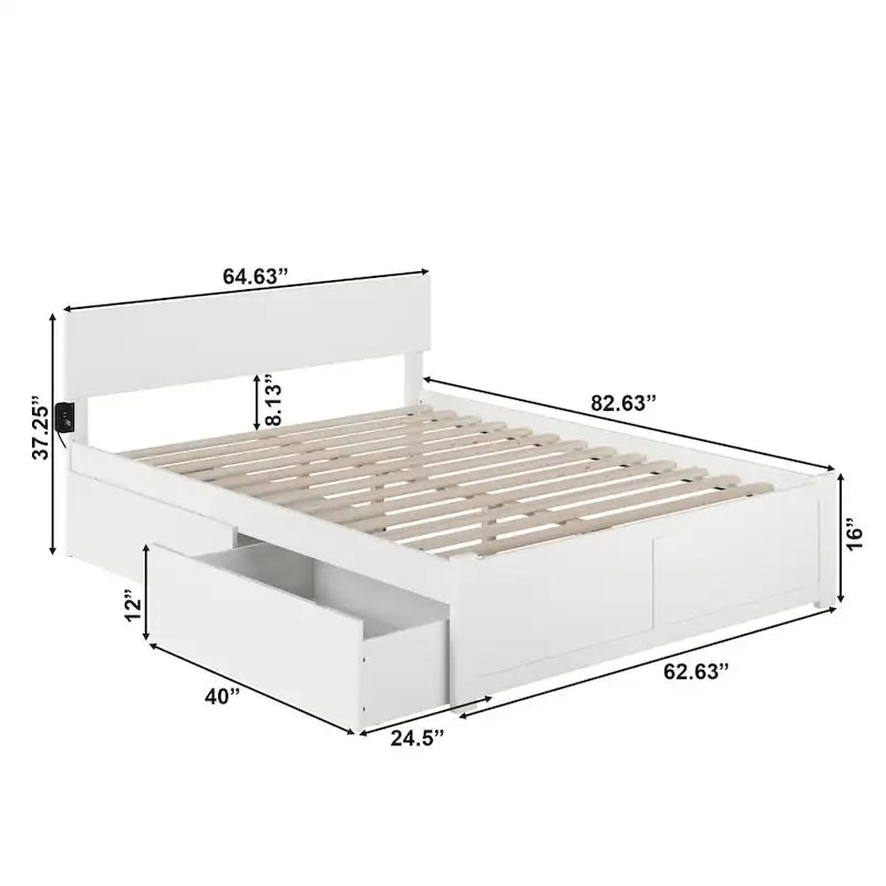 Lit plateforme Orlando Queen blanc à panneaux avec 2 tiroirs-9