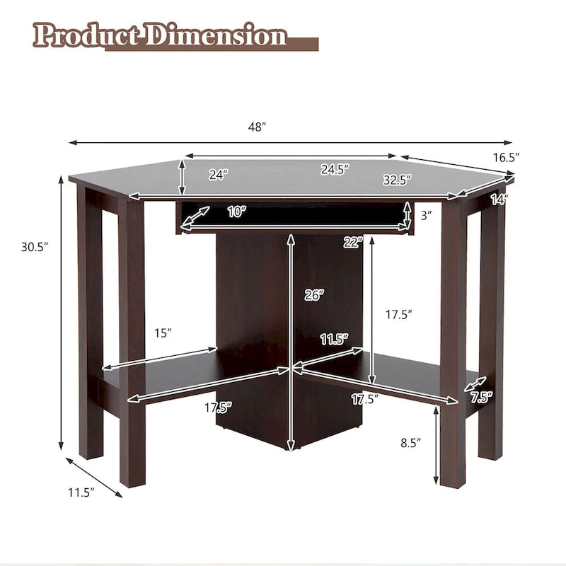 Bureau d'angle en bois avec tiroir, table de travail/d'étude-3
