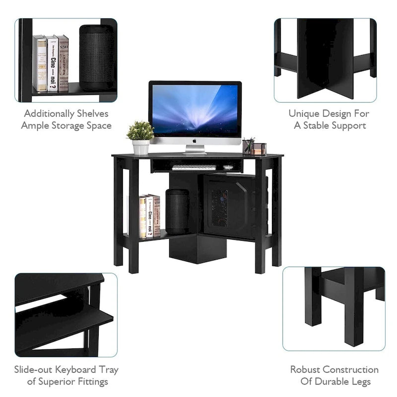 Bureau d'angle en bois avec tiroir, table de travail/d'étude-5
