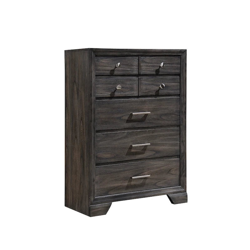 Ensemble de chambre à coucher Ayla 5 pièces avec plateforme en tissu gris et rangement-11