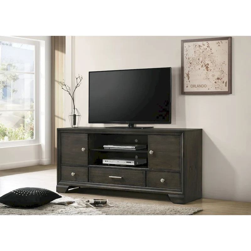 Ensemble de chambre à coucher Ayla 5 pièces avec plateforme en tissu gris et rangement-14