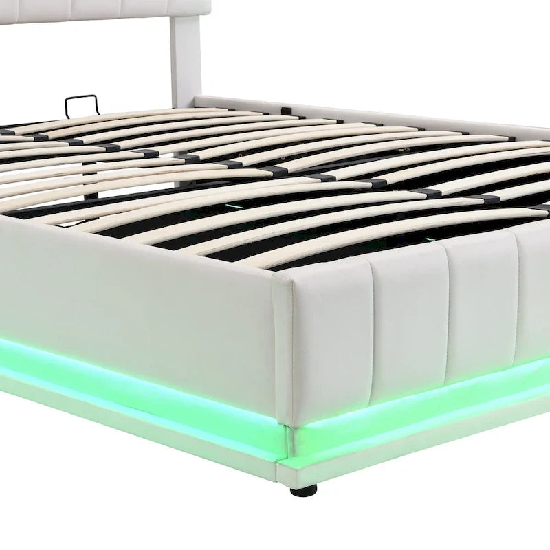 Lit Queen Size capitonné avec système de rangement hydraulique et éclairage LED, lit plateforme moderne avec prises et ports USB, noir-7