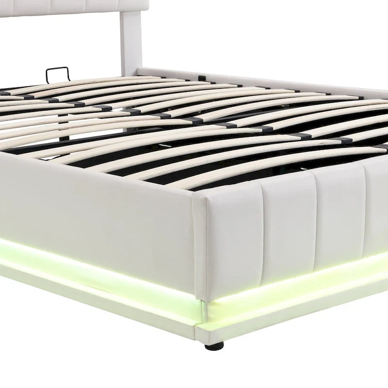 Lit Queen Size capitonné avec système de rangement hydraulique et éclairage LED, lit plateforme moderne avec prises et ports USB, noir-8