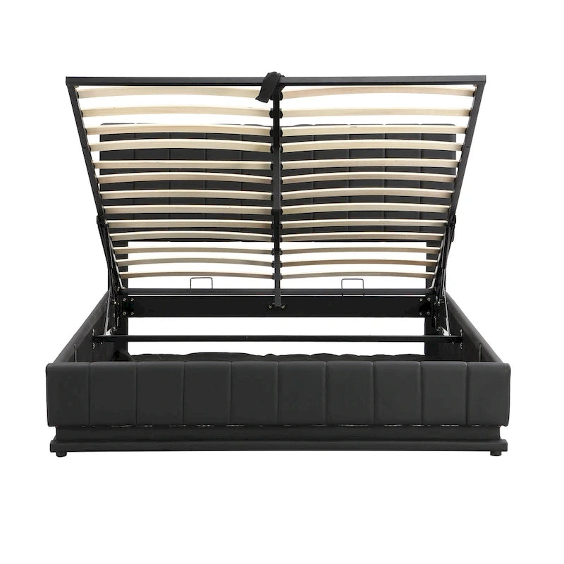 Lit Queen Size capitonné avec système de rangement hydraulique et éclairage LED, lit plateforme moderne avec prises et ports USB, noir-12