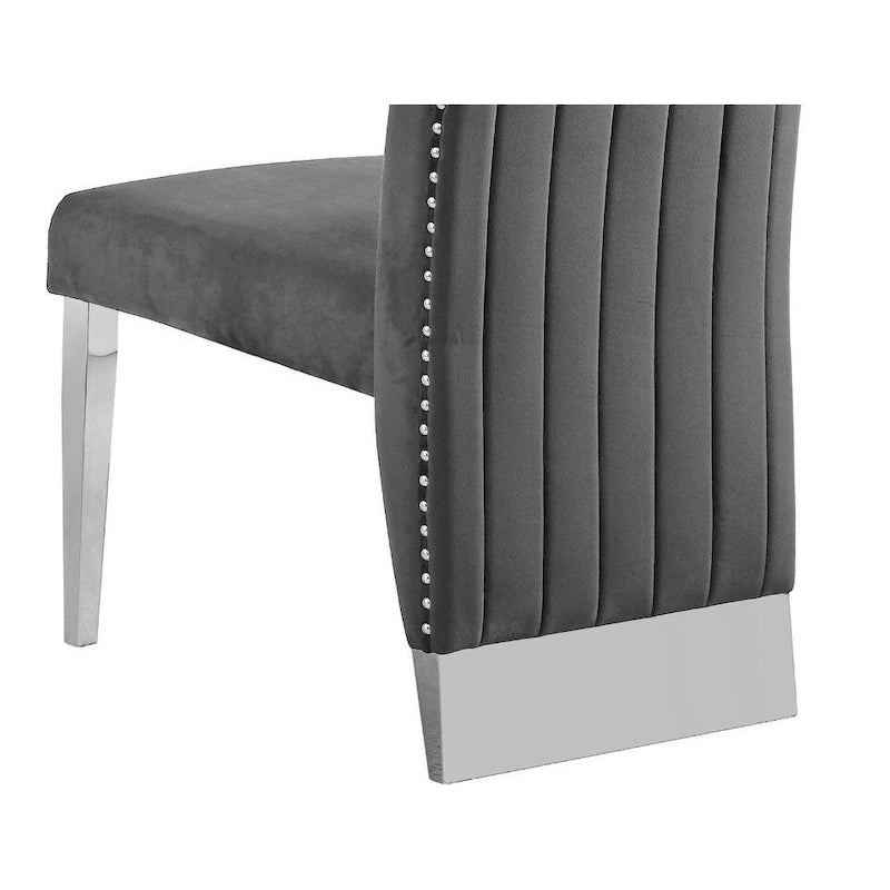 Chaise de salle à manger de qualité supérieure comprenant un dossier plissé, des clous décoratifs et des pieds chromés (lot de 2)-5