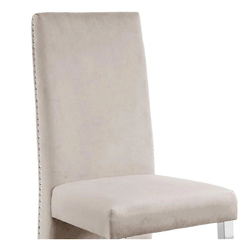 Chaise de salle à manger de qualité supérieure comprenant un dossier plissé, des clous décoratifs et des pieds chromés (lot de 2)-7