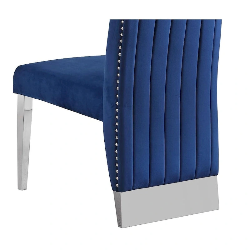 Chaise de salle à manger de qualité supérieure comprenant un dossier plissé, des clous décoratifs et des pieds chromés (lot de 2)-15