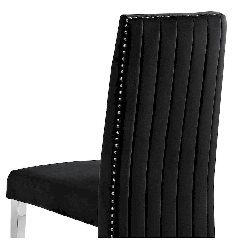 Chaise de salle à manger de qualité supérieure comprenant un dossier plissé, des clous décoratifs et des pieds chromés (lot de 2)-19
