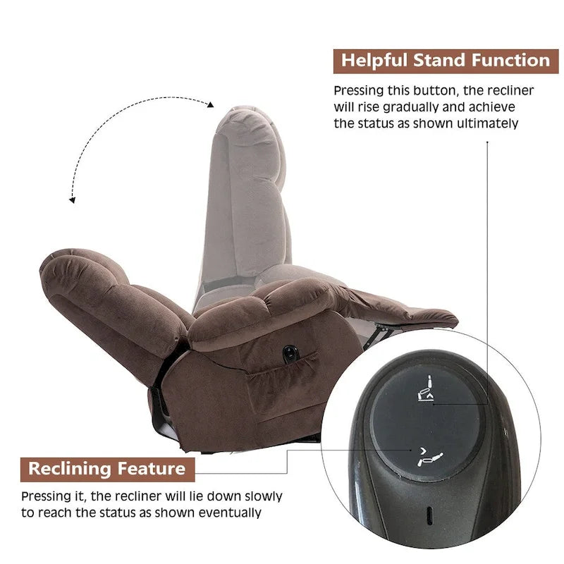 Fauteuil releveur électrique pour personnes âgées, mécanisme d'inclinaison robuste et sécurisé - Canapé en tissu pour salon-11