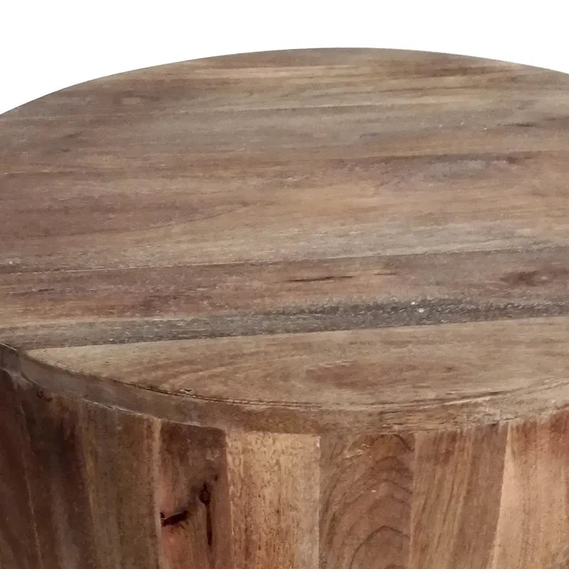 Table d'appoint ronde cylindrique sculptée à la main en bois de manguier vieilli, marron, par Arthur-4